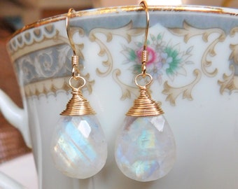 Rainbow Moonstone Earrings , June Birthstone Earrings , Gold Filled Moonstone Earrings , Gemstone Earrings