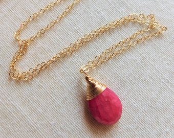 Natural Ruby Necklace , July Birthstone Necklace , Gold Ruby Pendant , Gemstone Necklace
