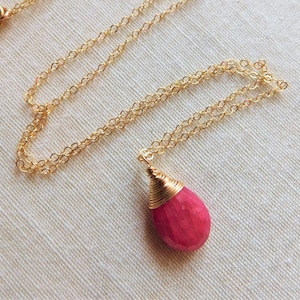 Natural Ruby Necklace , July Birthstone Necklace , Gold Ruby Pendant , Gemstone Necklace