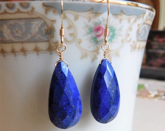 Lapis Lazuli Earrings , Gemstone Earrings , Gold Filled Lapis , Blue and Gold Dangle Earrings