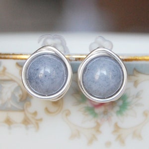 Gray Stud Earrings , Bridesmaid Earrings , Gray Mashan Jade Earrings , Gray Silver Earrings