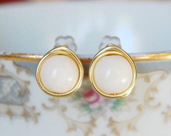 Synthetic Ivory Stud Earrings ,  Off White Earrings , Bridesmaids Earrings , Wire Wrapped Studs