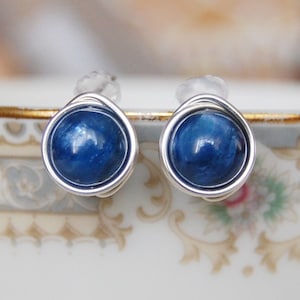 Kyanietoorbellen, blauwe edelsteenoorbellen, sterlingzilveren kyanietoorbellen