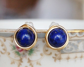 Lapis lazuli-stekers, gold filled pennen, sterlingzilveren pennen, edelsteenoorbellen