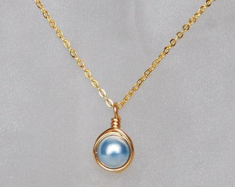 Light Blue Necklace , Bridesmaid Necklace , Powder Blue Necklace , Blue Pearl Necklace