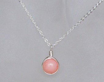 Light Pink Necklace , Bridesmaid Necklace , Pink Mashan Jade Necklace , Pink Silver Necklace