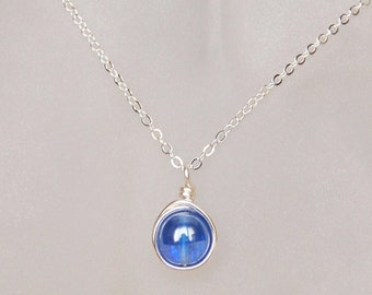 Sapphire Glass Necklace , September Birthstone Necklace , Bridesmaids Necklace , Simple Sapphire Necklace