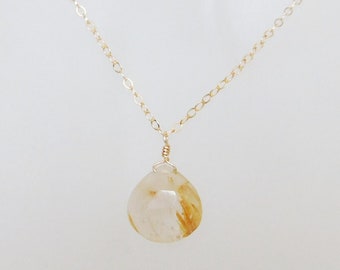 Rutilated Quartz Necklace , Gold Filled Rutilated Quartz , Gemstone Necklace