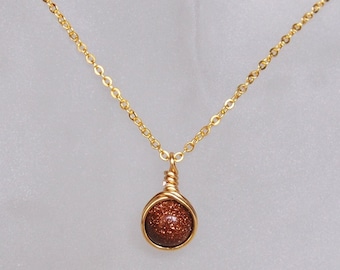 Goldstone Necklace , Fall Necklace , Bridesmaids Necklace , Gold Brown Necklace