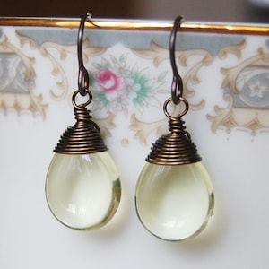Pale Yellow Earrings , Hypoallergenic Earrings , Antique Brass Earrings , Niobium Earrings