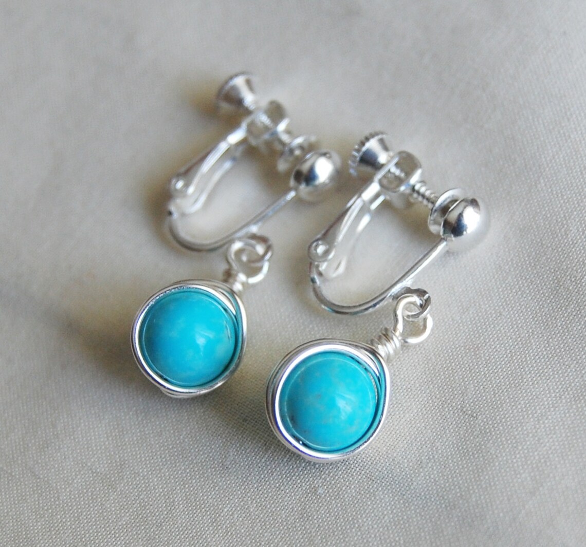 Turquoise Clip On Earrings Light Blue Clip Ons Turquoise Etsy