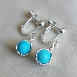Turquoise Clip On Earrings , Light Blue Clip Ons , Turquoise Howlite Earrings, Screw Back Earrings