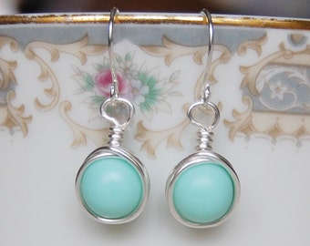 Mint Earrings , Bridesmaid Earrings , Silver Drop Earrings , Mint Silver Earrings