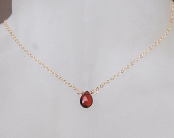 Real Garnet Necklace , January Birthstone Necklace , 14k Gold Filled Choker