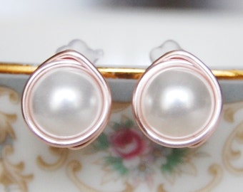 Pearl Post Earrings , Gold Filled Pearl Earrings , June Birthstone Earrings , Shell Pearl Earrings , White Pearl Studs