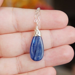 Kyanite Necklace , Gemstone Necklace , Blue Silver Pendant Necklace