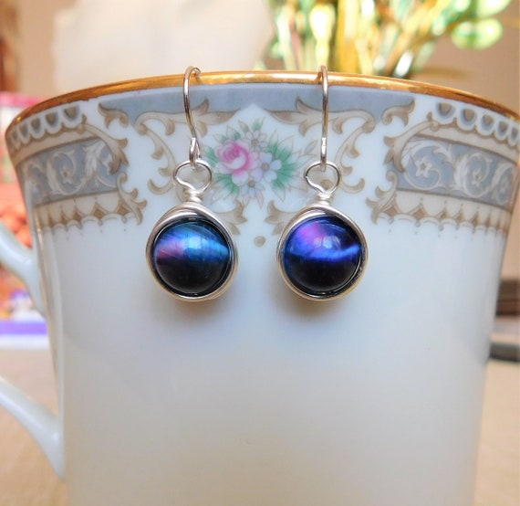 Blue tiger shop eye earrings
