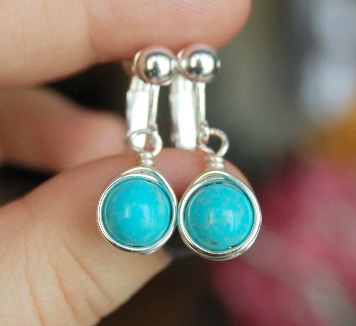 Turquoise Clip On Earrings Light Blue Clip Ons Turquoise Etsy