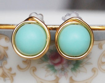 Mint Stud Oorbellen, Bruidsmeisje Oorbellen, Mint Oorbellen, Wire Wrapped Studs