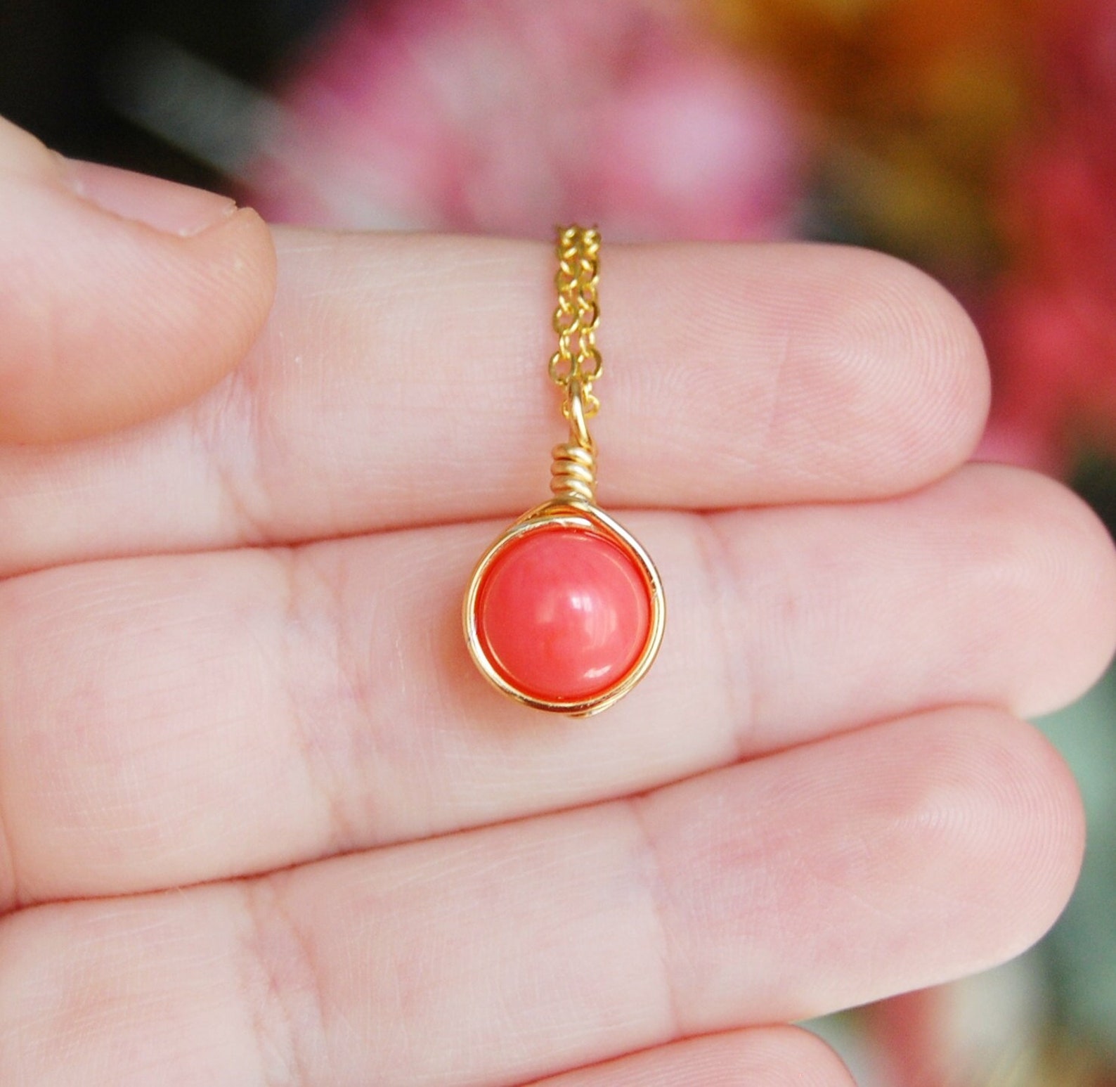 Pink Coral Necklace Bridesmaid Necklace Coral Necklace Etsy