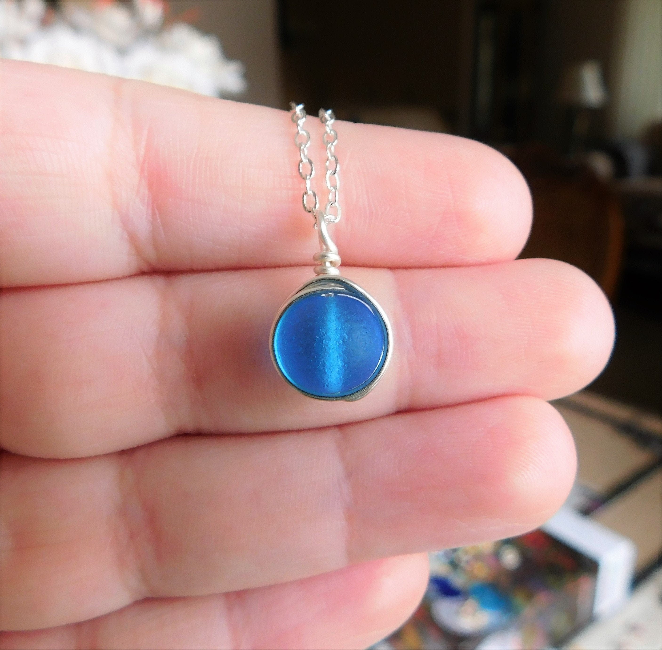 Blue Sea Glass Necklace , Tropical Blue Necklace , Bridesmaids Necklace , Sea Glass Necklace