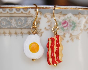 Bacon and Eggs Earrings , Mismatched Earrings , Food Earrings , Funny Earrings