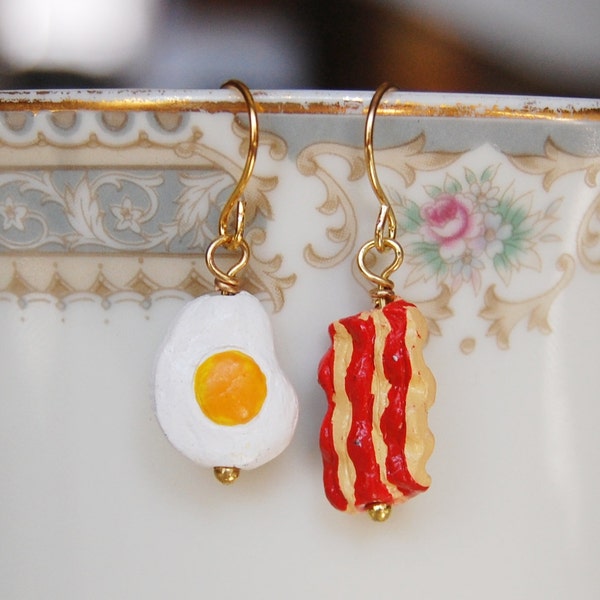 Bacon and Eggs Earrings , Mismatched Earrings , Food Earrings , Funny Earrings