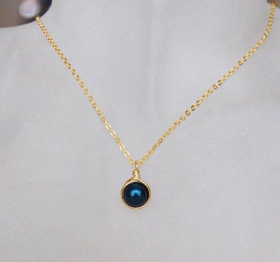 Light Navy Blue Necklace Bridesmaid Necklace Navy Pearl Etsy