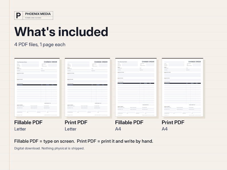 Change Order Form, Fillable PDF Contractor Change Order for Remodel and ...