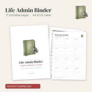 Raccoglitore per la gestione della vita quotidiana stampabile, raccoglitore per la casa, organizzatore di documenti importanti, inventario domestico, registro della revisione auto, PDF in formato A4 e US Letter.
