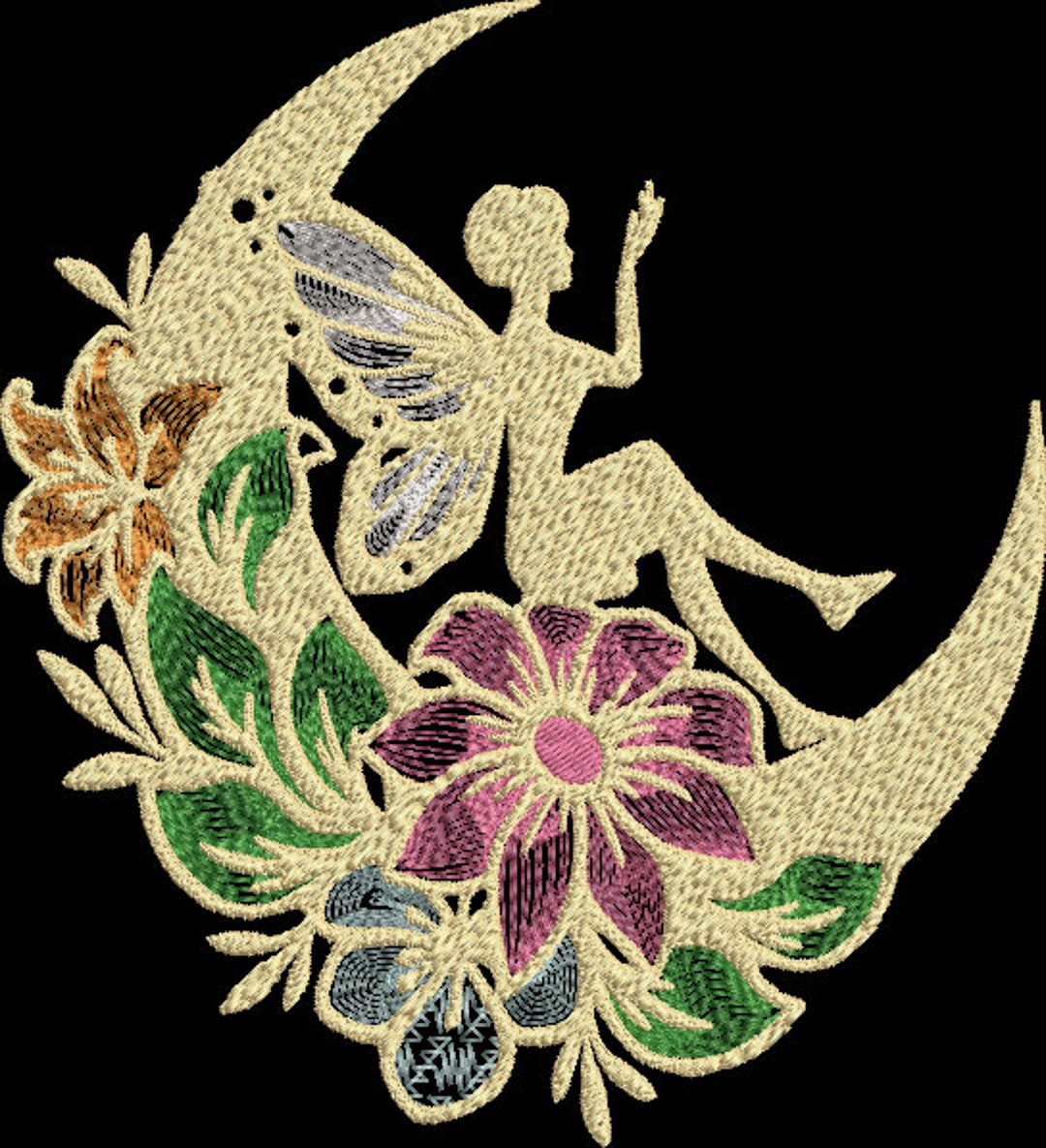 Fairy Sitting on Moon Machine Embroidery Designs Silhouettes Fantasy - Etsy
