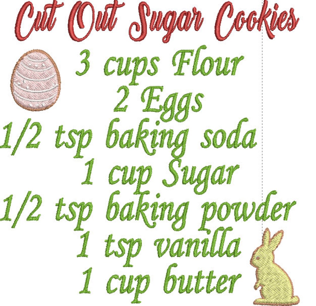 Cut Out Sugar Cookie Recipe Easter Digital Download Machine Embroidery