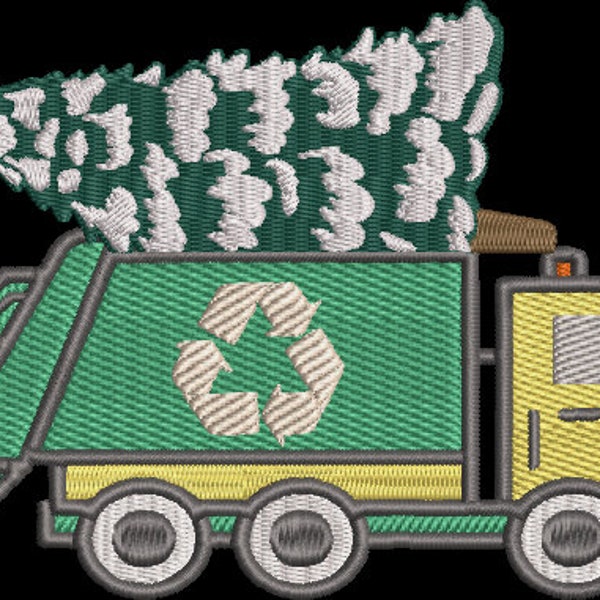 Garbage truck with Tree Digitized Machine Embroidery Design Merry Christmas