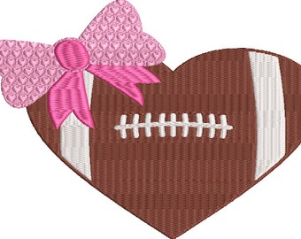 Football Heart with Bow Digitized Machine Embroidery Design Football
