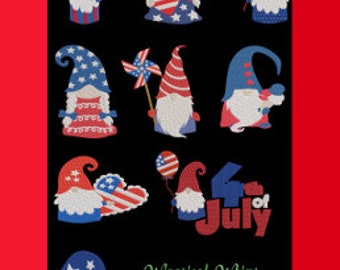 Gnomes  4th of July Independence Day Machine Embroidery Design Digital Download Only  Gnome Fantasy