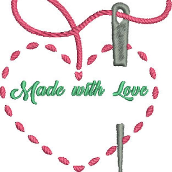 Heart with Needle Made with Love  Monogram Digitized Machine Embroidery Design sewing quilting