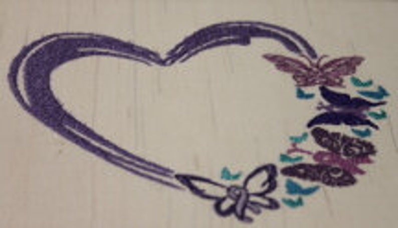 Heart with Butterflies and Ribbon Machine Embroidery Design Butterfly Awareness Ribbon
