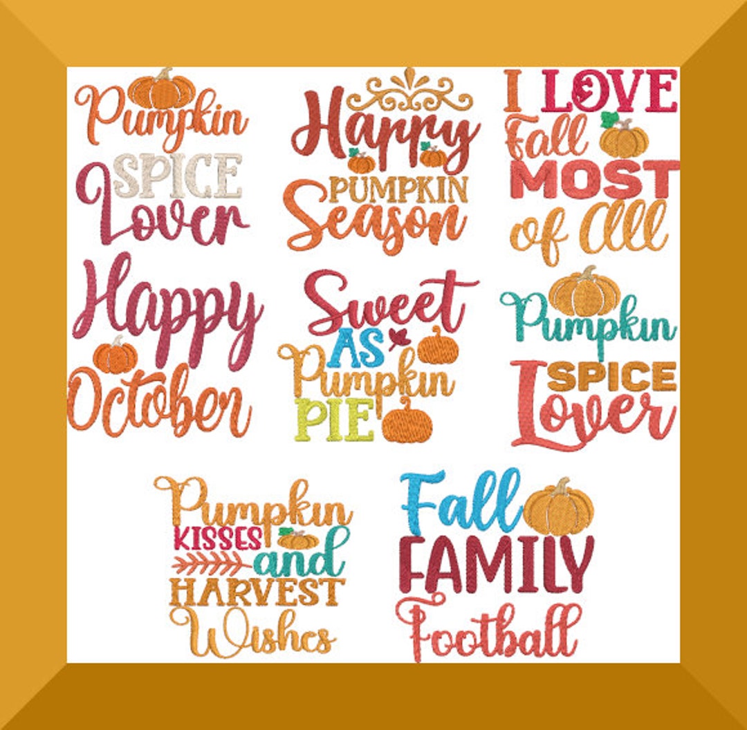 Fall Word Art Design Set Machine Embroidery Design Pillow Towel Dish ...