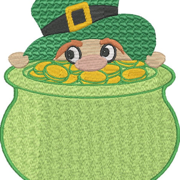 Leprechaun Pot of Gold Machine Embroidery Design St Patrick's Day Digital Download only