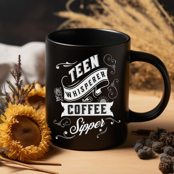 Funny Teen Whisperer Black Mug, Mom Dad of Teen Cup, Coffee Tea Chocolate Lover, Gift for Him Her, Sarcastic Teen Life, Mom of Teen Mug