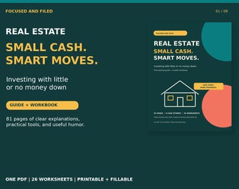 Real Estate Investing for Beginners Ebook, Rental Property Guide, House Hacking, BRRRR Method, 81 Pages + 26 Worksheets PDF