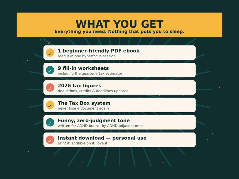 ADHD Tax Survival Guide for Freelancers, 2026 Tax Year, Quarterly Taxes, Deductions (PDF Ebook) image 8