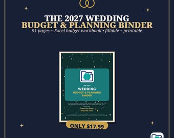 2027 Wedding Budget Planner Binder Printable, Wedding Planning Binder with Excel Budget Spreadsheet, Fillable Wedding Organizer PDF