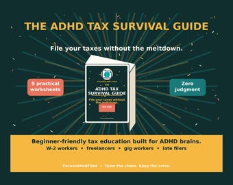 ADHD Tax Survival Guide for Freelancers, 2026 Tax Year, Quarterly Taxes, Deductions (PDF Ebook)