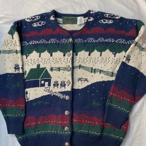 Vintage Knitted Women’s Cardigan Lake and Woodland
