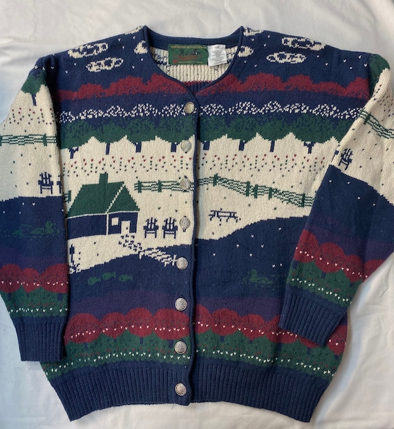 Vintage Knitted Women’s Cardigan Lake and Woodland