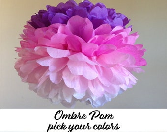 Ombre Pom Poms Party Centerpiece, Wall or Cake Topper Decoration for Birthday Party Decor Baby Shower Custom Surprise Party Decor Pastel pom