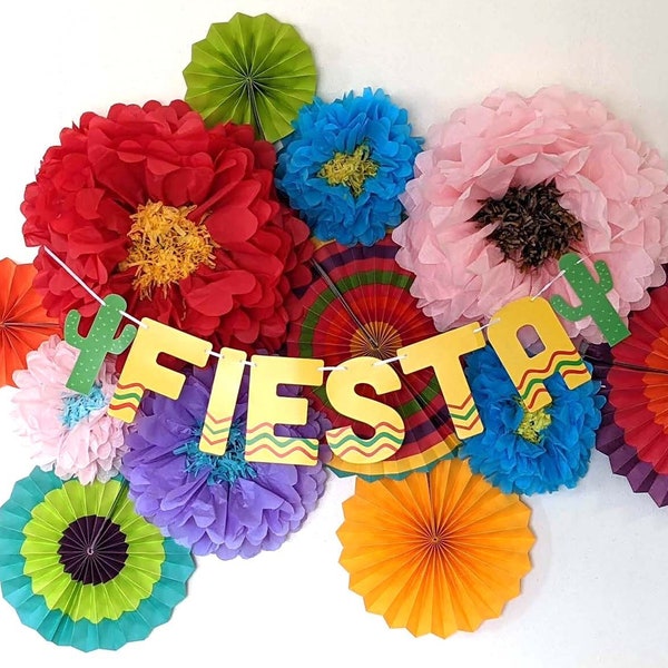 Mexican Fiesta Flowers Decorations, Fiesta Banner Party, Cinco De Mayo Decorations, Taco bout a Party decor, Paper Flowers Wedding Decor