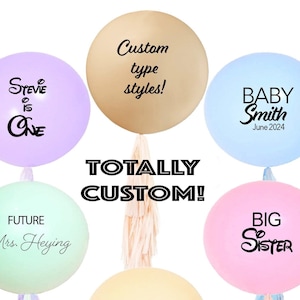 Personalized Jumbo Balloons wTassels 3 ft Giant Pastel Pink, Blue, Mint, Purple, Yellow for Baby Shower, Wedding, Birthday Custom Lettering image 1