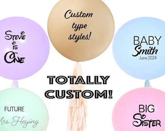 Personalized Jumbo Balloons wTassels 3 ft Giant Pastel Pink, Blue, Mint, Purple, Yellow for Baby Shower, Wedding, Birthday Custom Lettering